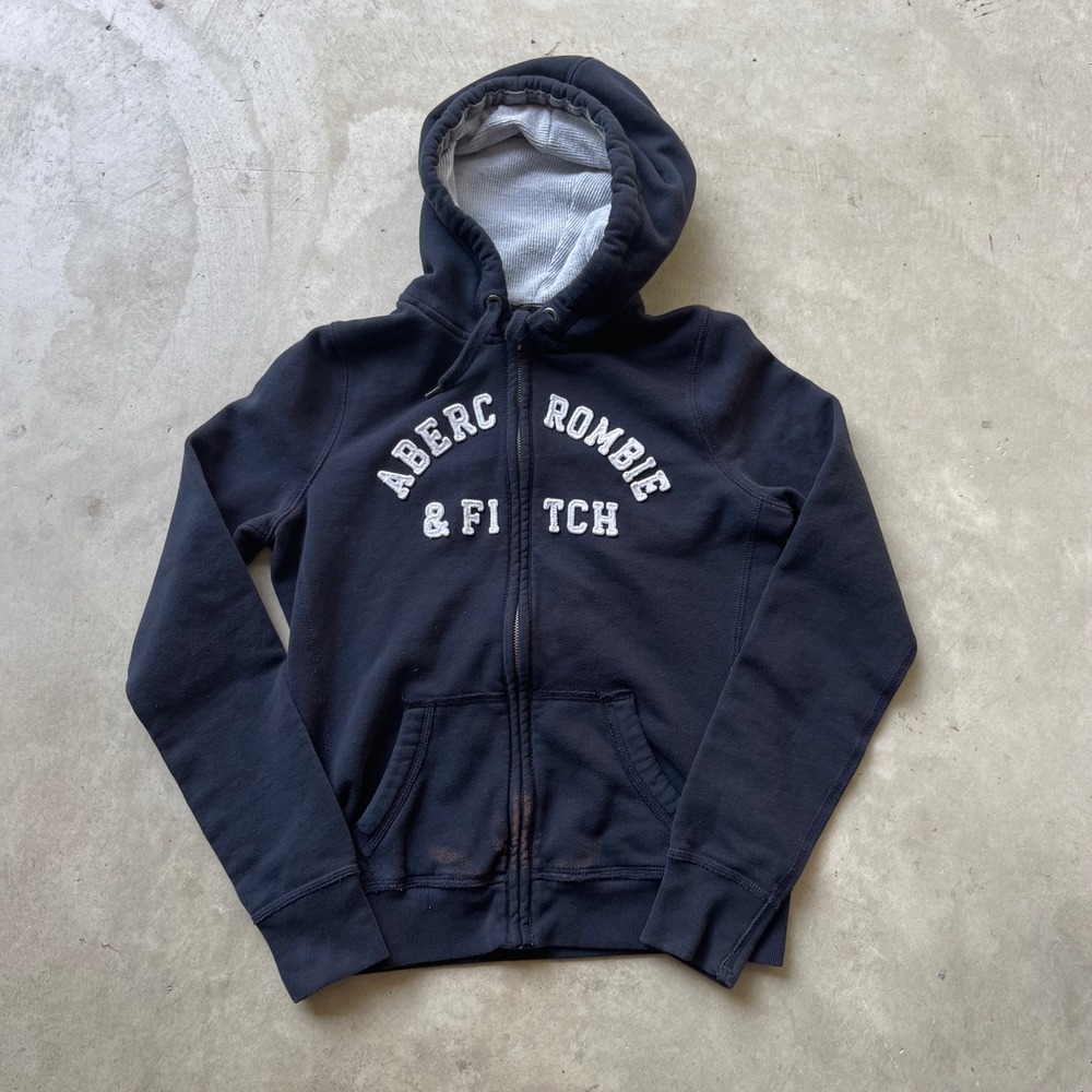 Abercrombie & Fitch Mens Large Navy Blue Full Zip Logo Hoodie Sweatshirt